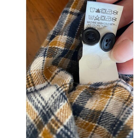 Lucky Brand XXL Womens Button Up Top Long Sleeve Flannel 100% Cotton Blue Yellow - Picture 5 of 12